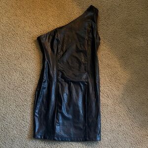 Forever 21 Black One-Shoulder Leather Dress